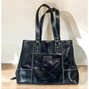 Franklin Covey HHG Black Leather Tote Laptop Bag Purse Heritage Travelware